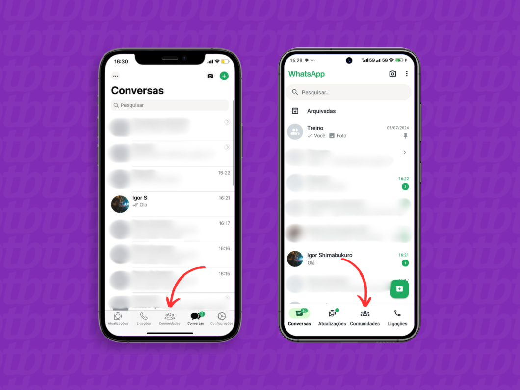 Acessando a guia "Comunidades" do WhatsApp pelo celular