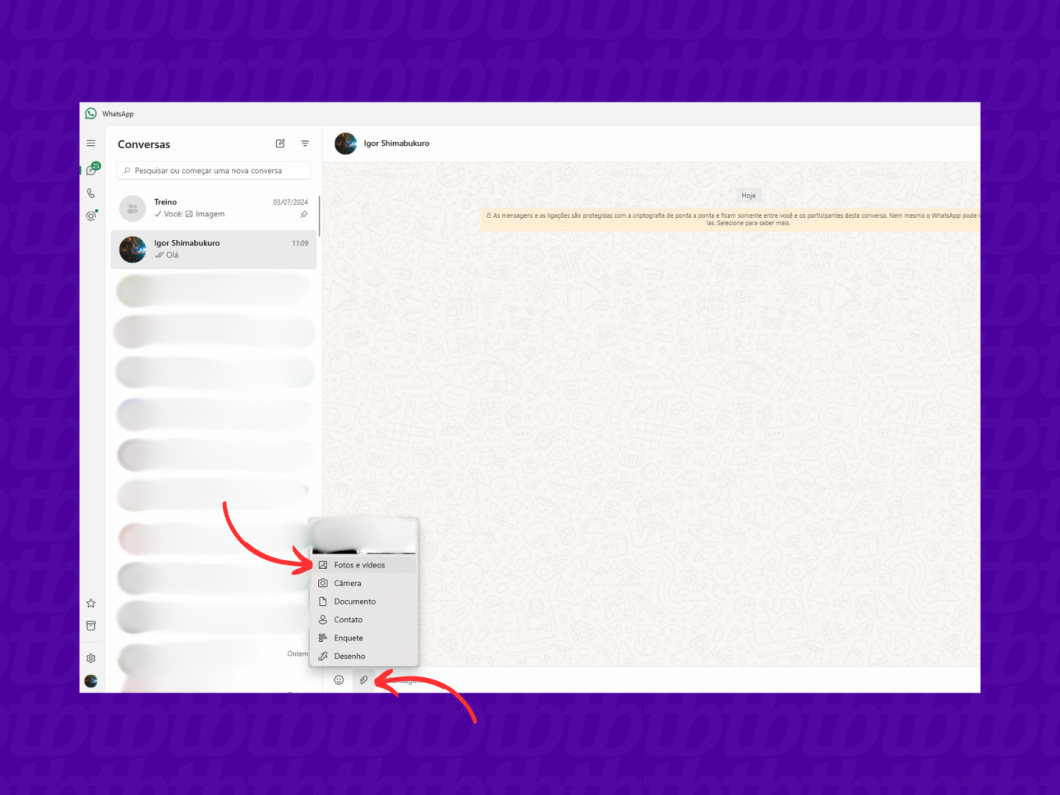 Anexando mídias pelo WhatsApp Desktop
