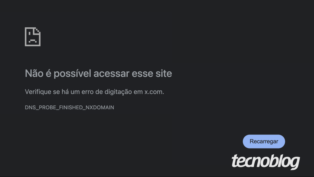 Navegador informa que não é possível acessar o site do X (imagem: reprodução/Tecnoblog)