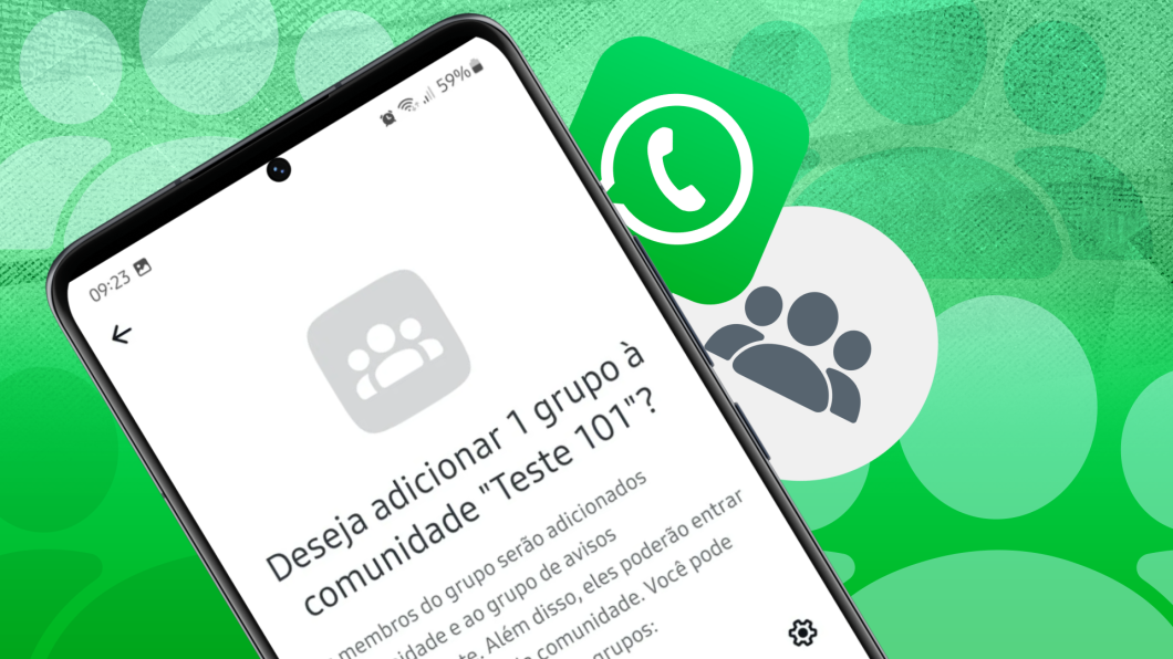 Ilustração do WhatsApp mostra a tela de adição de grupos à comunidade