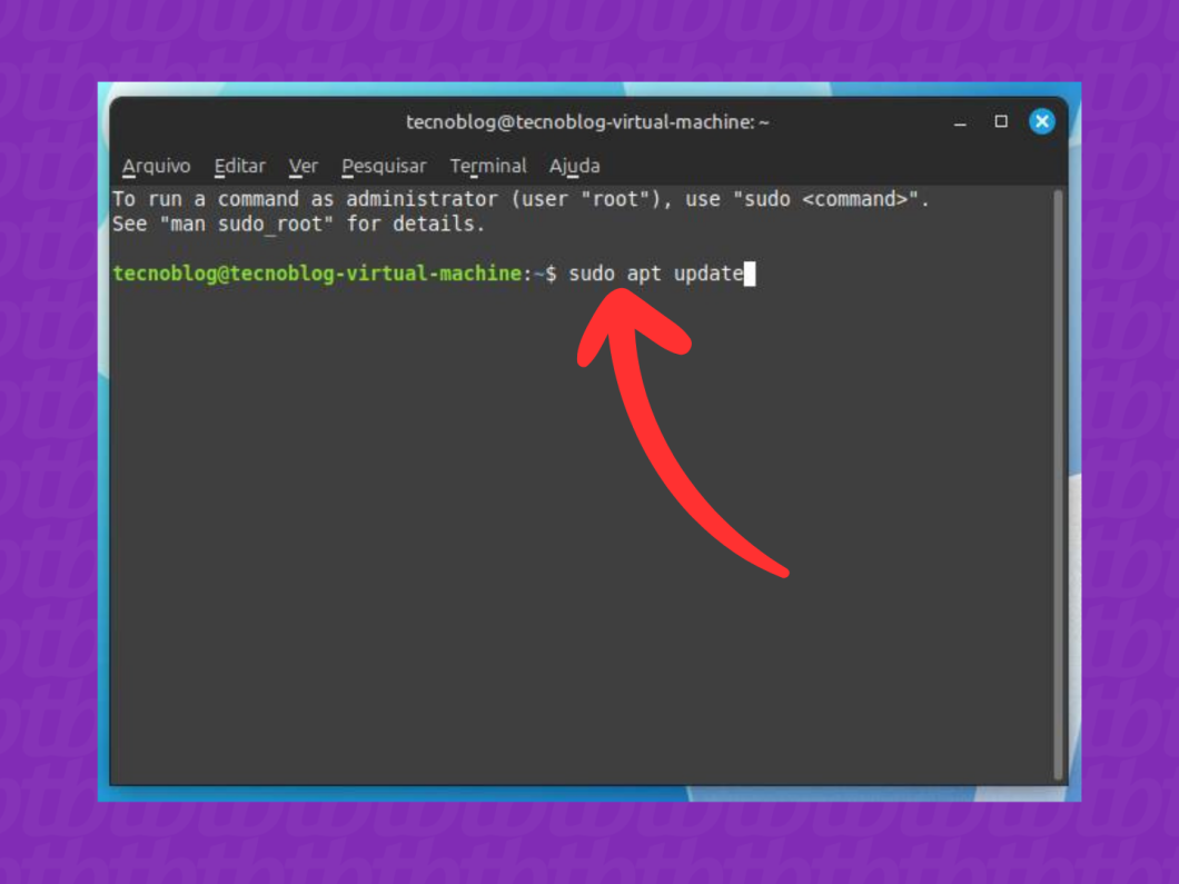 Captura de tela do Terminal Linux mostra como atualizar os pacotes do Linux
