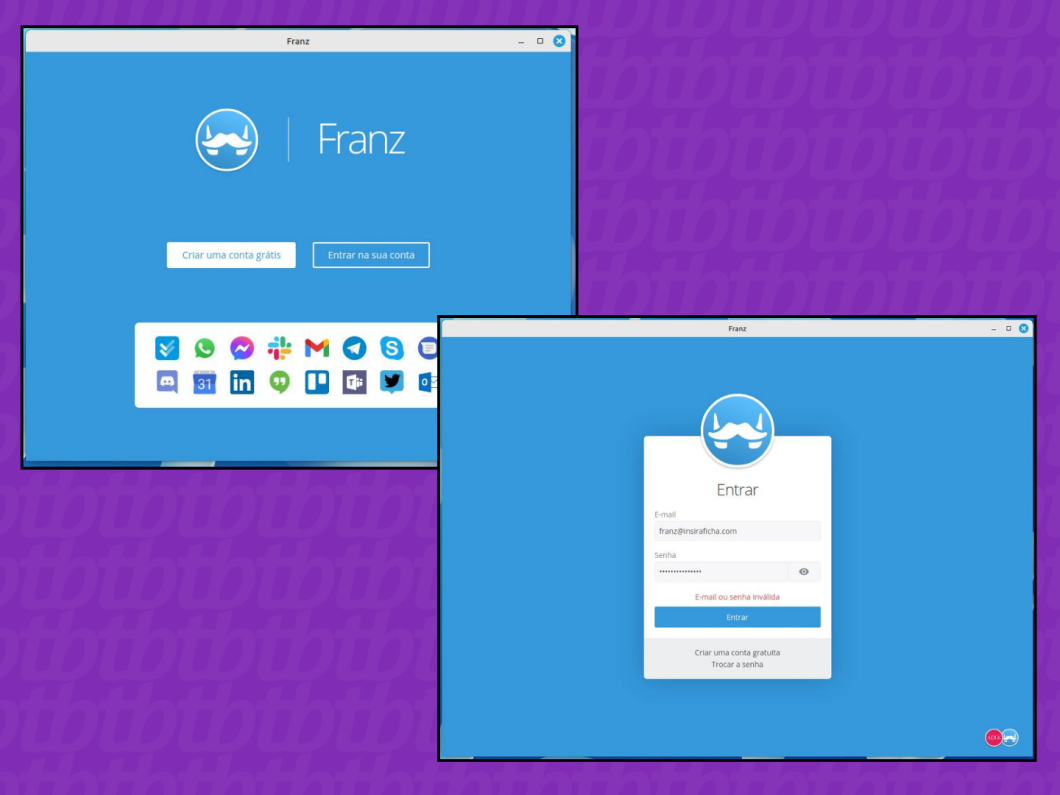 Captura de tela do Franz mostra como lazer login no aplicativo