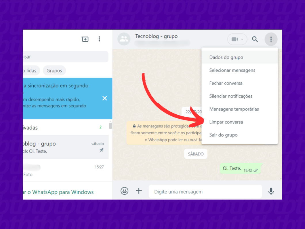 Como limpar conversas ou grupos pelo utilizando a versão Web do WhatsApp