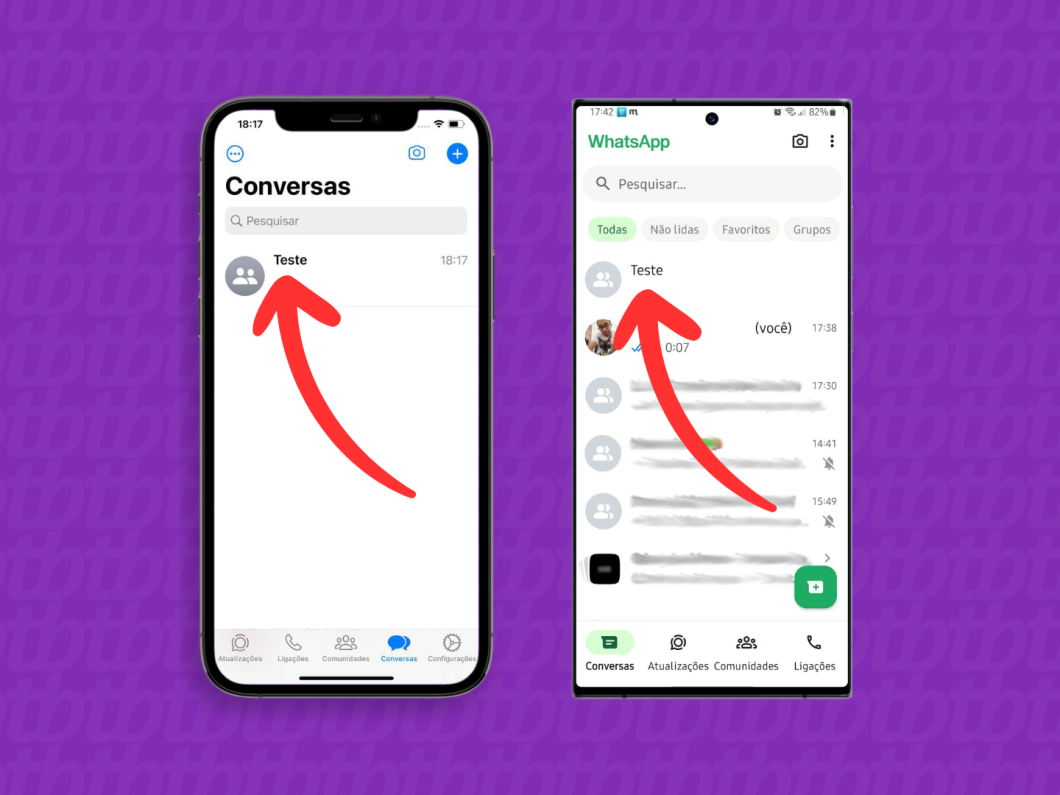 Capturas de tela do WhatsApp no iPhone e do Android mostram como abrir uma conversa