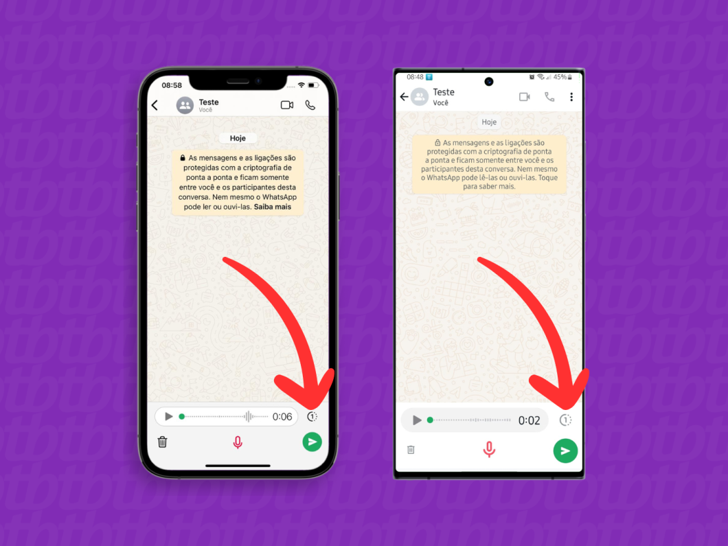 Capturas de tela do WhatsApp no iPhone e do Android mostram como habilitar o recurso de visualização única