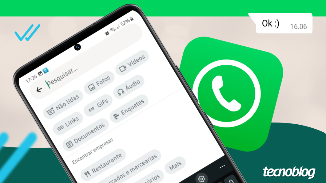 Ilustração do WhatsApp mostra a tela de pesquisa por filtros