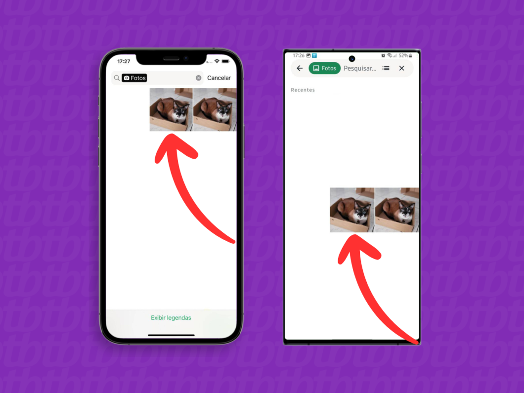 Capturas de tela do aplicativo WhatsApp no iPhone e no Android mostram como acessar os resultados da pesquisa