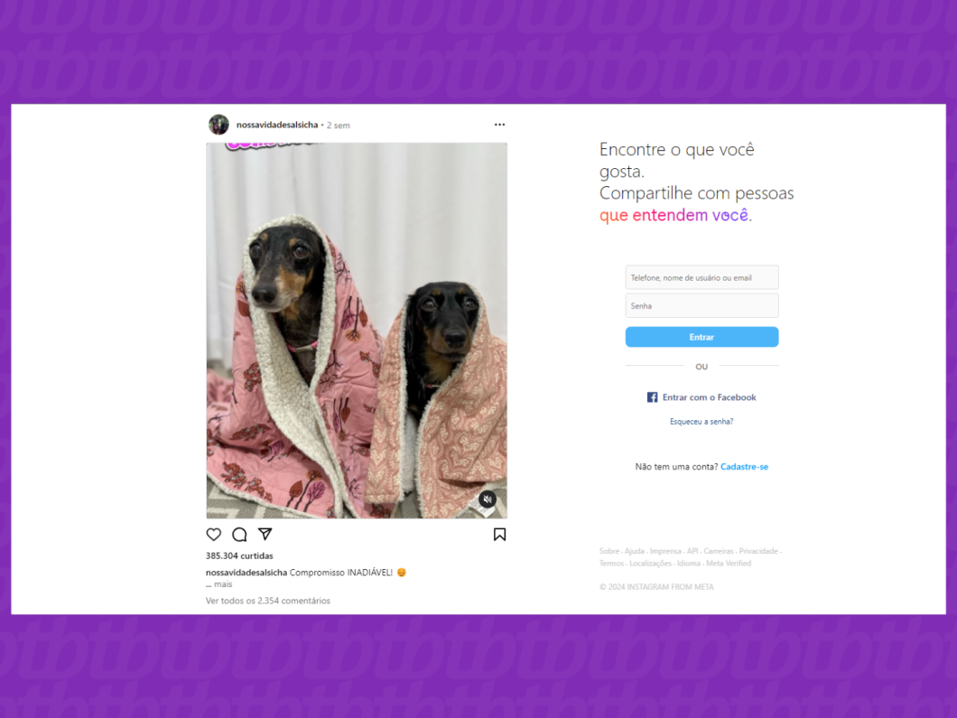 Captura de tela do site Instagram mostra como fazer login