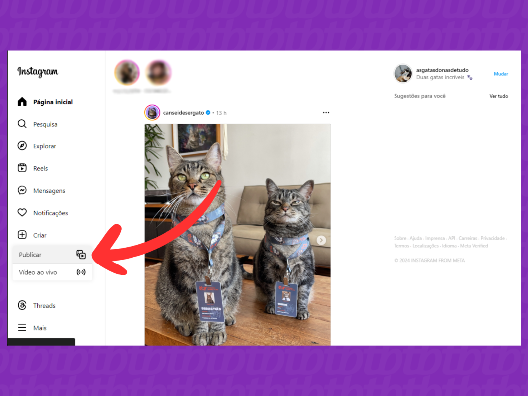 Captura de tela do site Instagram mostra como criar uma publicação para o Feed