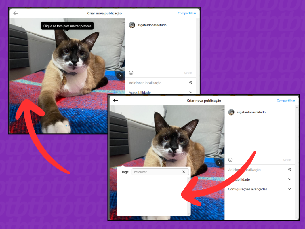 Captura de tela do site Instagram mostra como marcar pessoas na publicação do feed