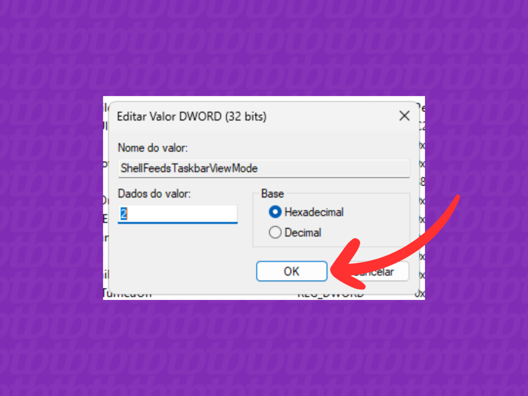 Captura de tela do Windows 11 mostra como editar os dados da opção ShellFeedsTaskbarViewMode no Editor de Registro