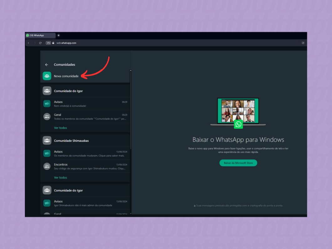 Criando uma nova comunidade do WhatsApp pelo PC