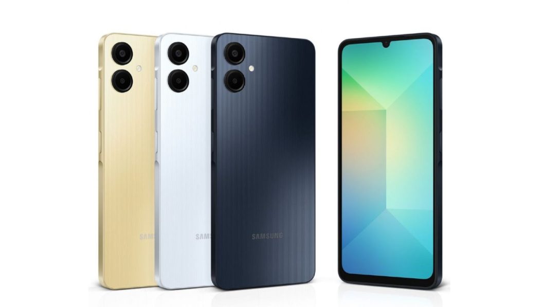 Galaxy A06 tem como principal novidade o visual com ilha de botões (Imagem: Divulgação/Samsung)