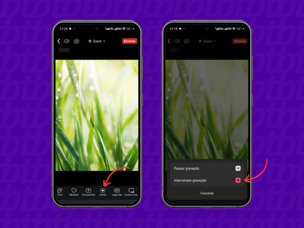 Interrompendo a gravação de reunião no Zoom pelo celular