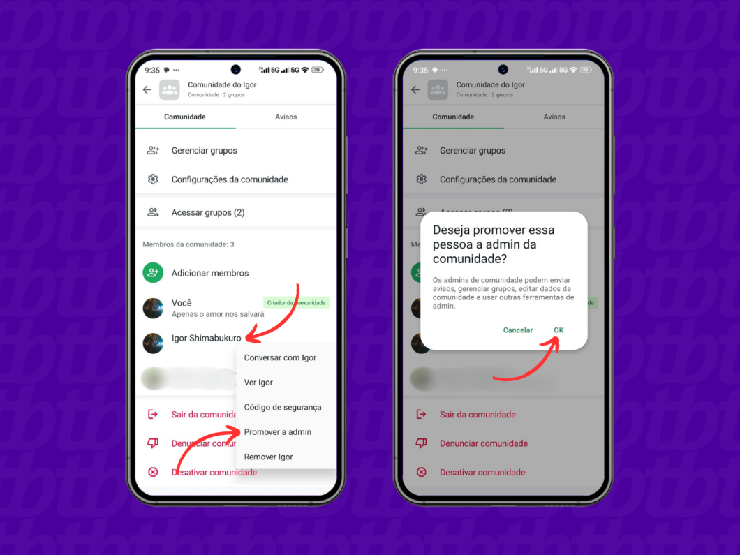Promovendo um membro a administrador em uma comunidade do WhatsApp