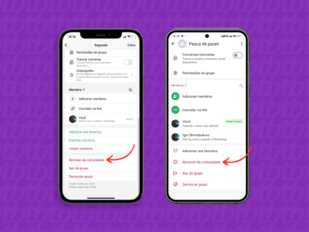 Removendo o grupo da comunidade do WhatsApp pelo celular