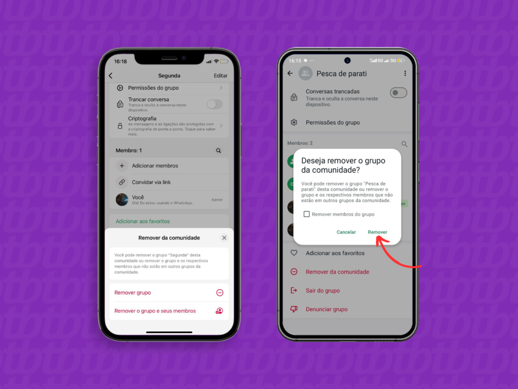 Removendo o grupo de uma comunidade do WhatsApp pelo celular