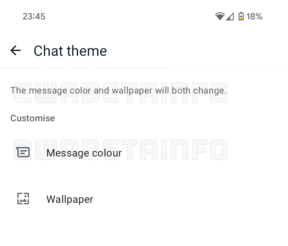 Botão para trocar tema de conversas no WhatsApp (Imagem: Reprodução/WABetaInfo)