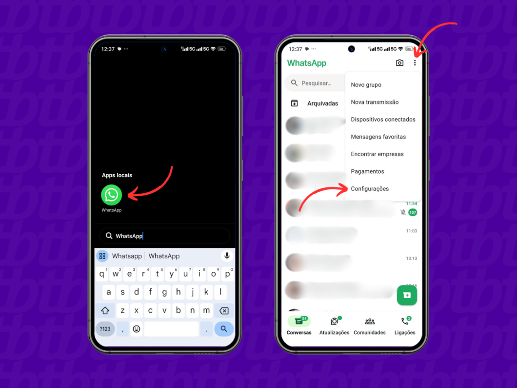 Acessando as configurações do WhatsApp pelo Android