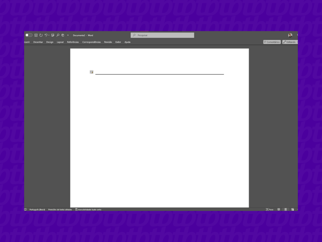 Captura de tela com uma linha de assinatura formada através do uso do sublinhado (underline) no Word para desktop.