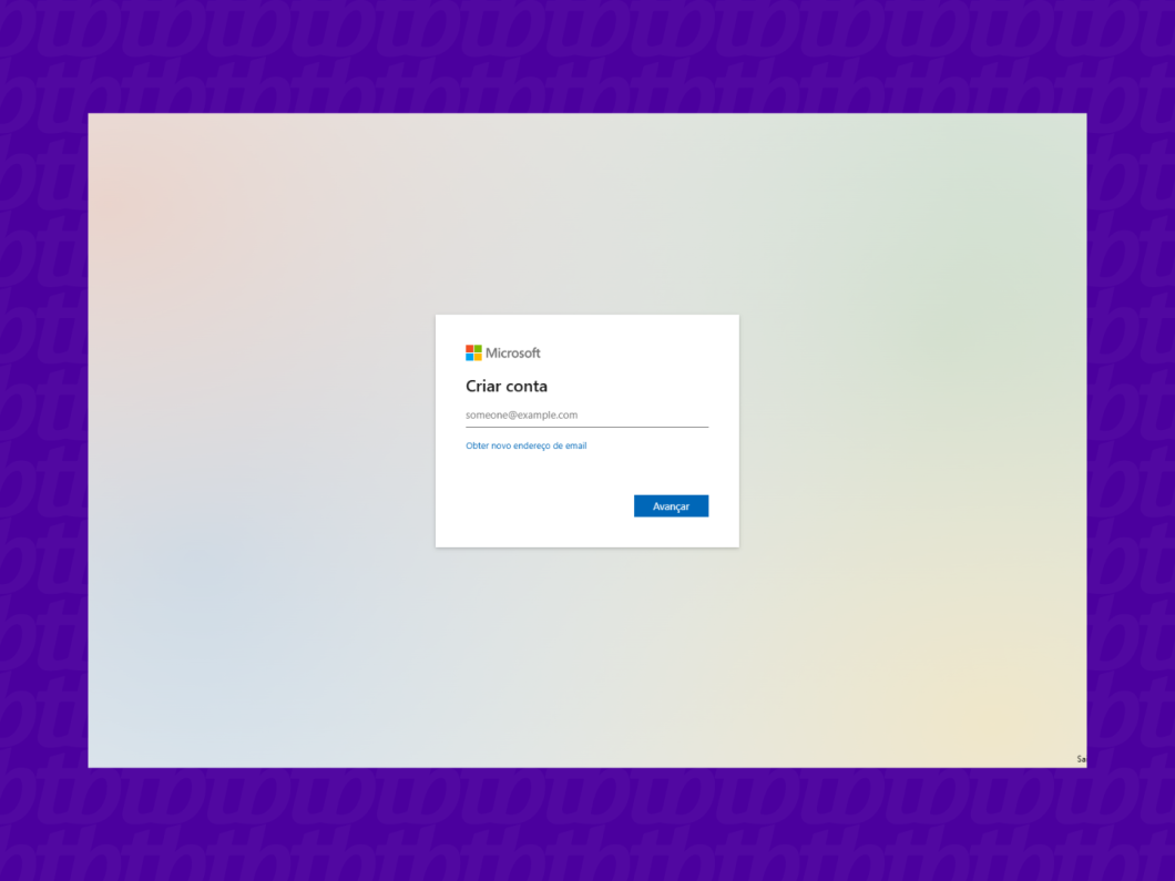 Captura de tela da página de criação da conta Microsoft.