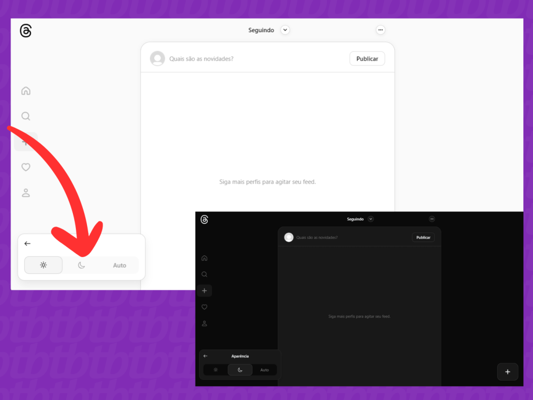 Captura de tela do site Threads mostra como ativar o modo escuro