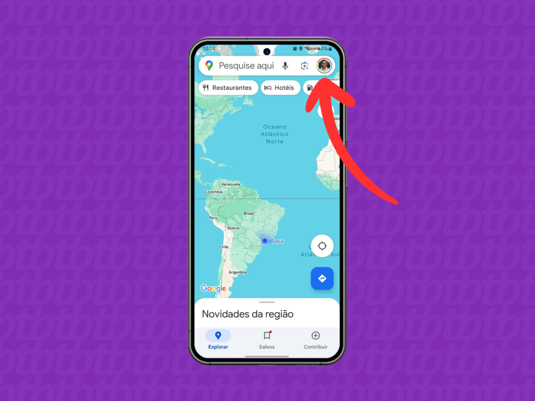 Captura de tela do aplicativo Google Maps mostra como acessar o menu