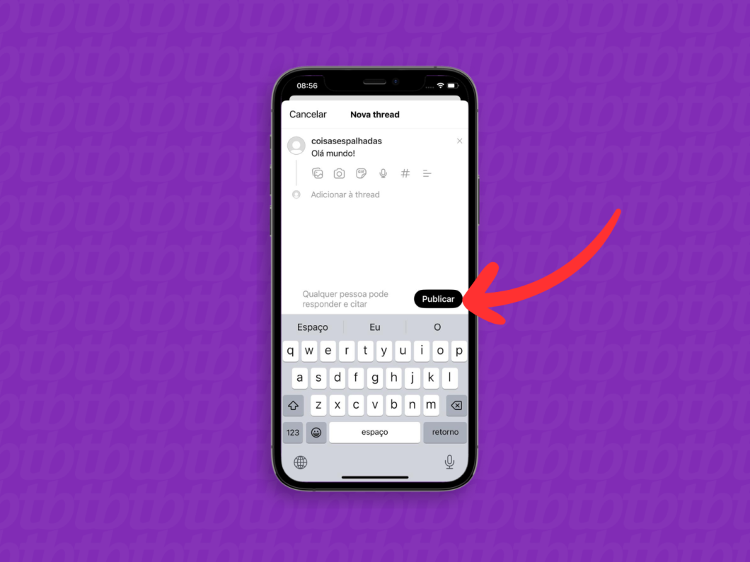 Captura de tela do aplicativo Threads mostra como publicar uma thread