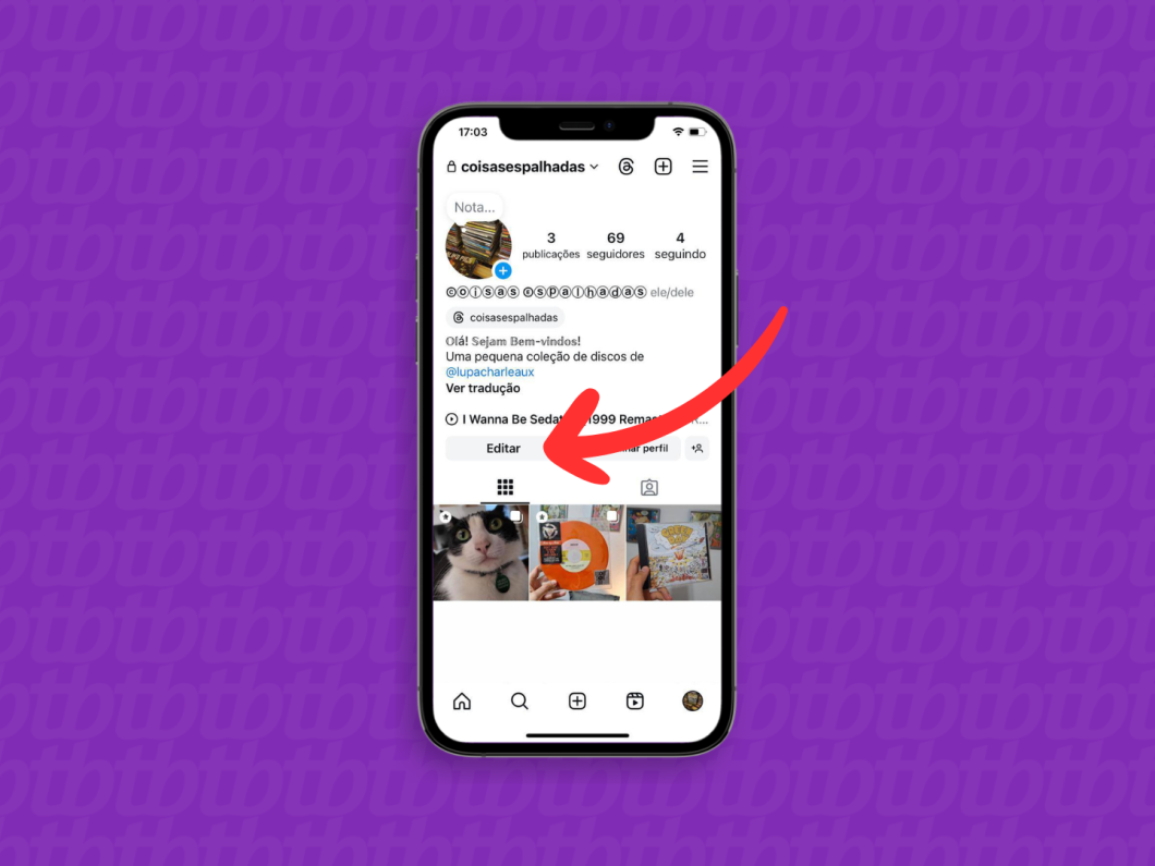 Captura de tela do Instagram mostra como acessar o menu Editar Perfil