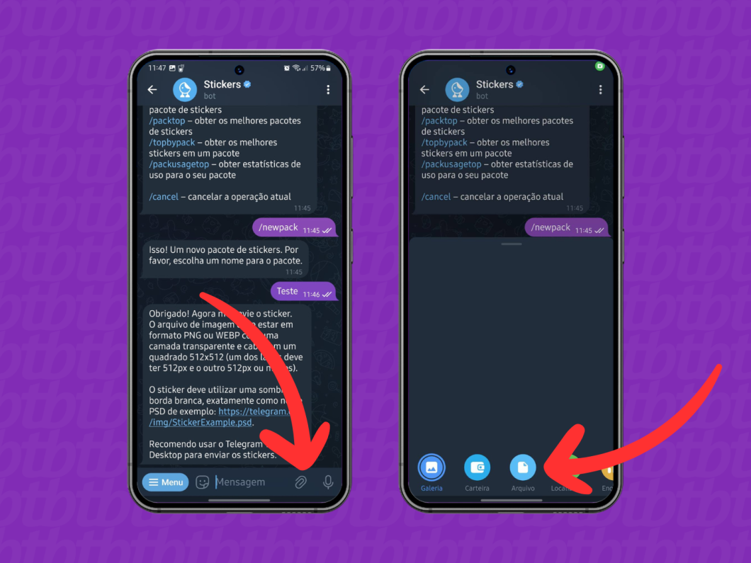 Capturas de tela do Telegram no Android mostram como abrir os arquivos do telefone