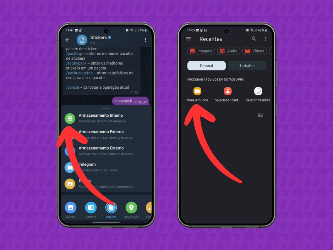 Capturas de tela do Telegram no Android mostram como acessar o armazenamento interno