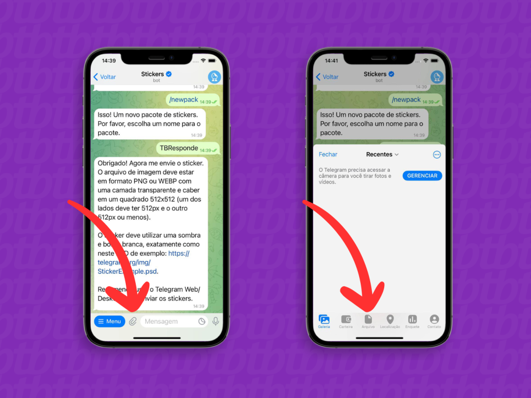 Captura de tela do Telegram no iPhone mostra como adicionar um arquivo