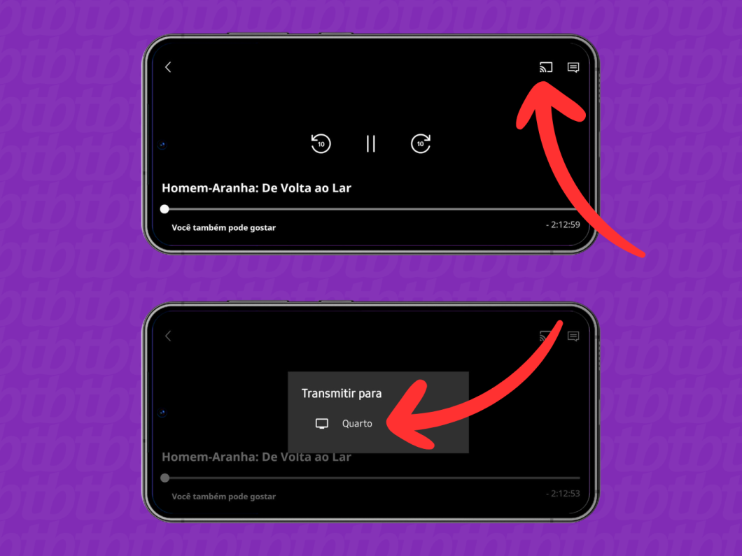 Seleção do Chromecast no celular para transmitir a HBO Max para a TV