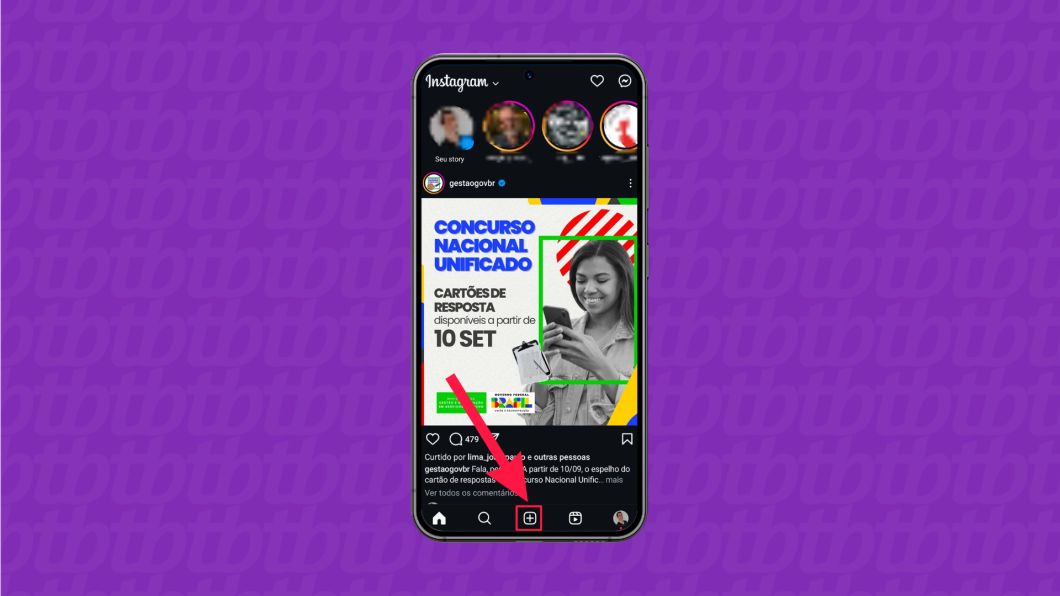 Caputura de tela do app Instagram para Android mostrando como criar uma nova publicação.