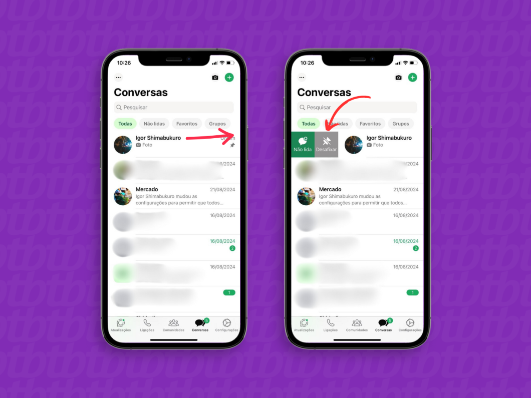 Desafixando uma conversa do WhatsApp pelo iPhone