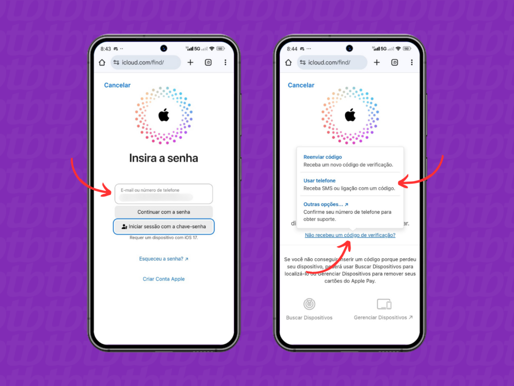 Solicitando o token para resetar o iPhone bloqueado com senha