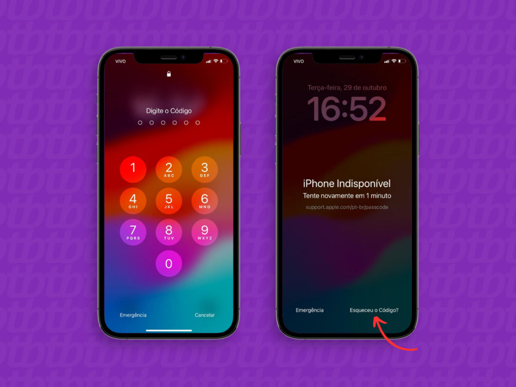 Usando o recurso "Esqueceu o código?" do iPhone