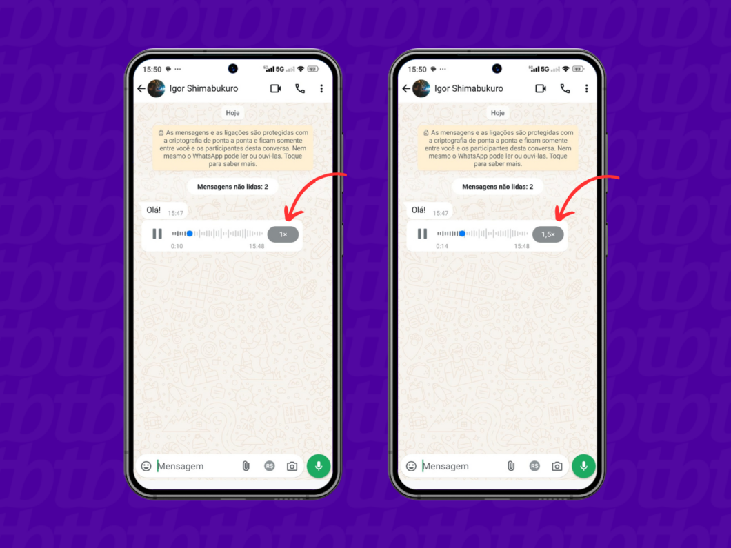 Acelerando a reprodução do áudio no WhatsApp