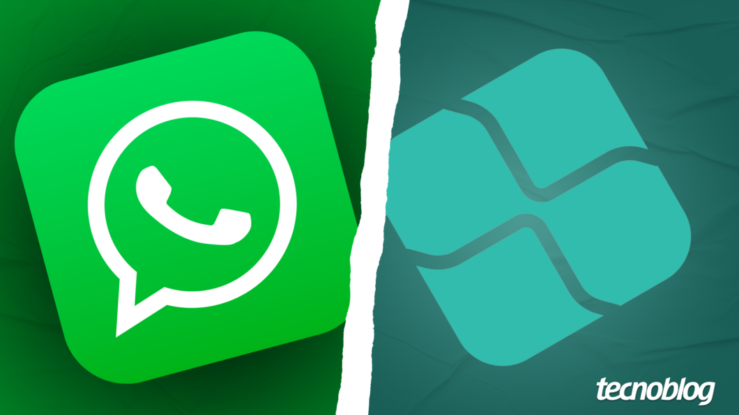 Logos do WhatsApp à esquerda e do Pix à direita da imagem, com uma divisão no centro