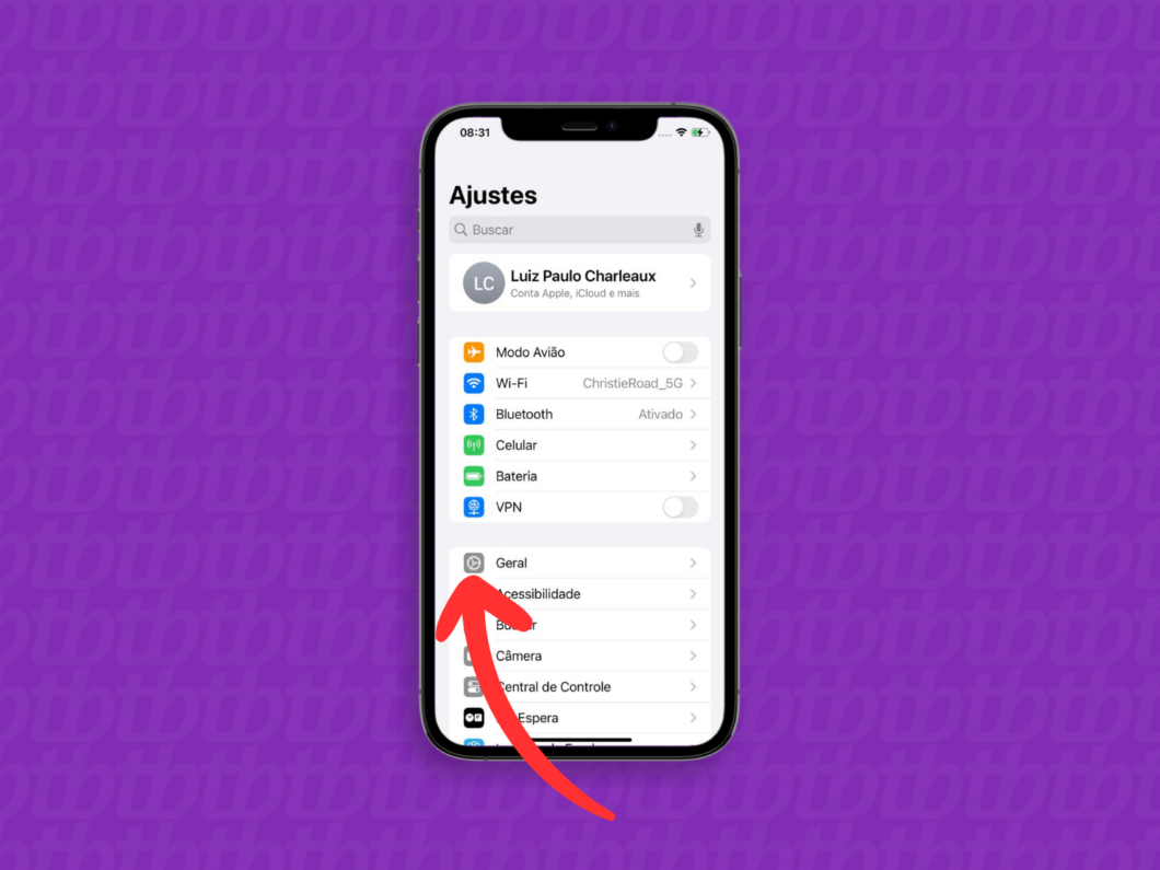 Captura de tela do iPhone mostra como acessar o menu Geral