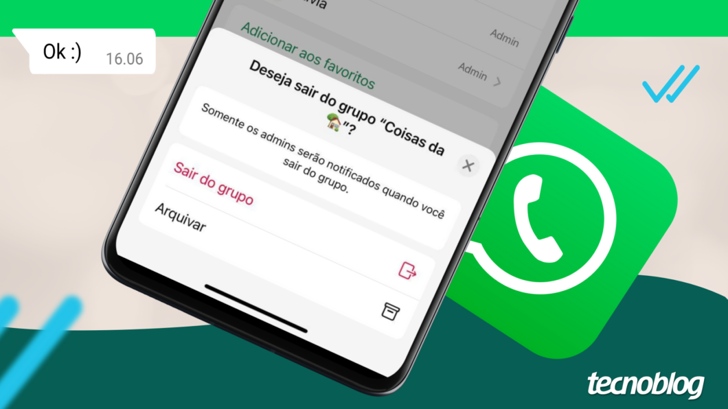 Ilustração do WhatsApp mostra a tela com a opção para sair de um grupo