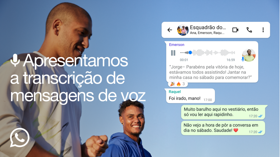 Imagem do WhatsApp com uma transcrição logo abaixo da mensagem de voz na conversa