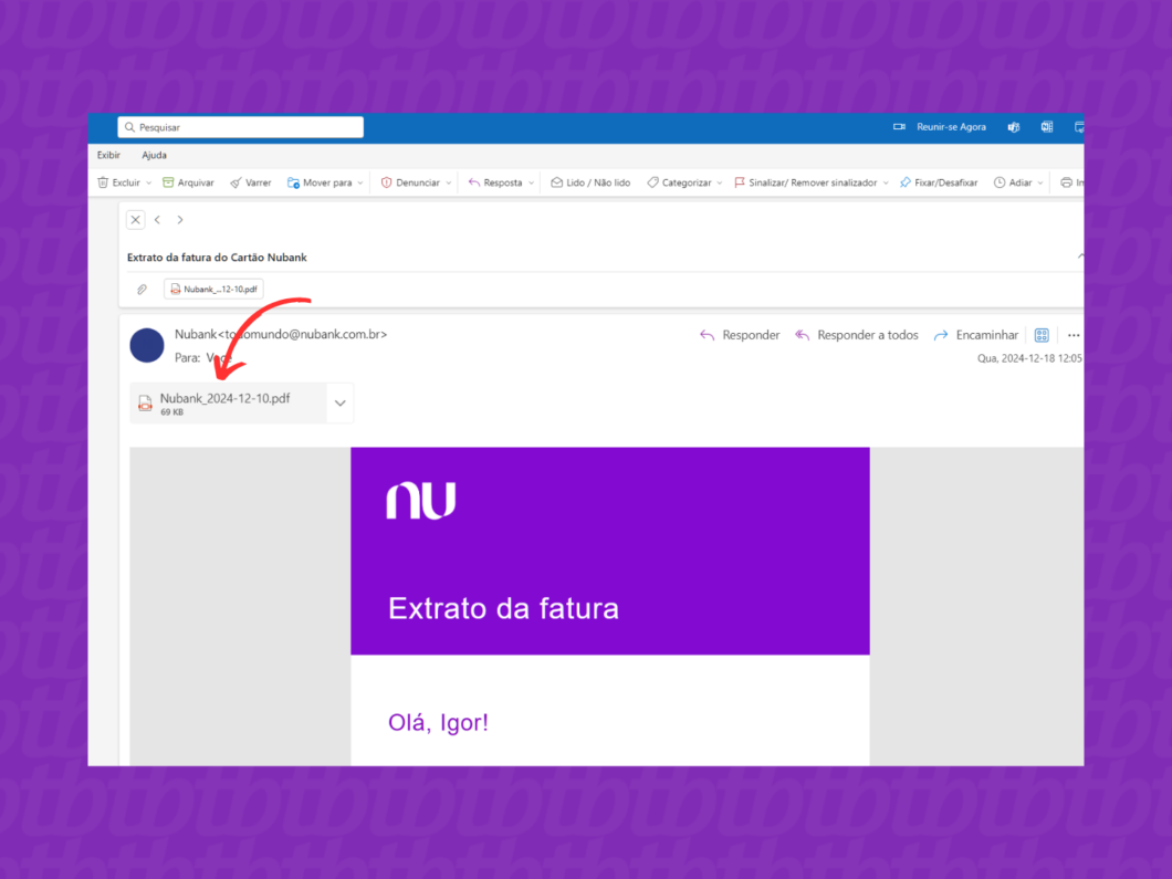 Abrindo o documento PDF da fatura enviada pelo Nubank