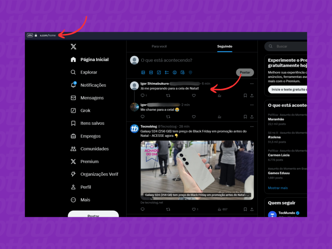 Abrindo seu post no X (Twitter) pelo PC