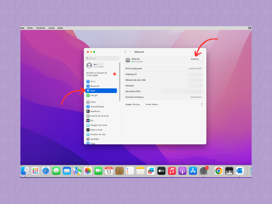 Acessando os detalhes da rede em que o Mac está conectado