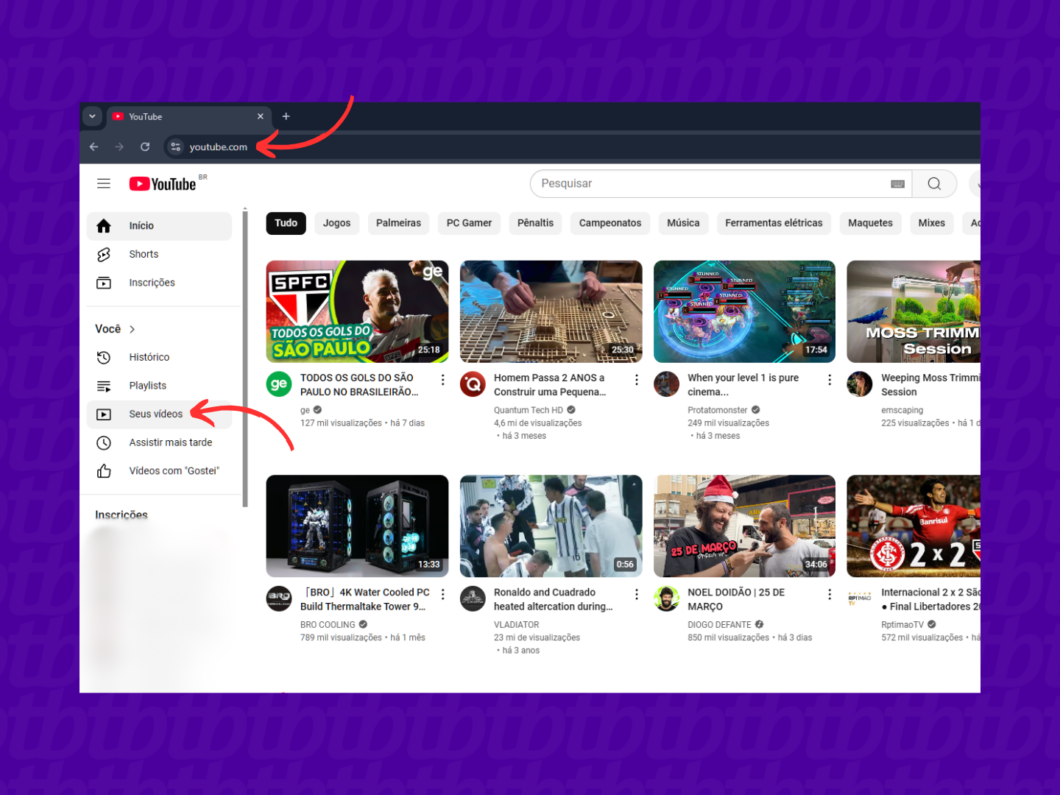 Acessando os vídeos do canal no YouTube pelo PC