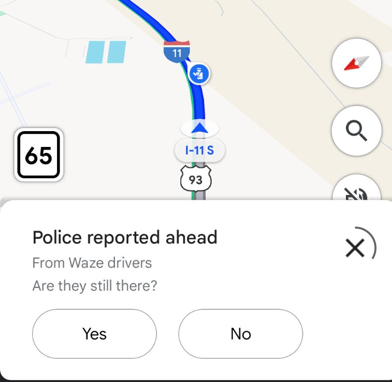 Alerta no Google Maps proveniente do Waze (imagem: Truckin_18/Reddit)