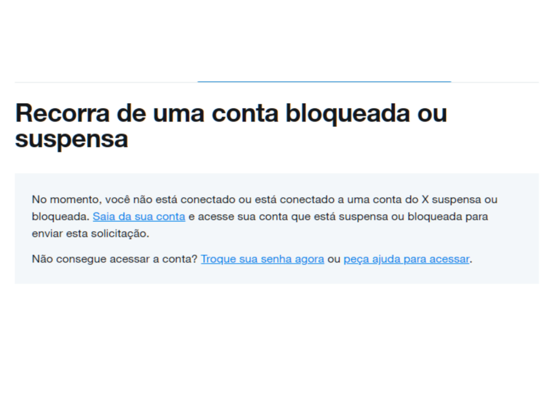 Apelação de conta suspensa no X (Twitter)