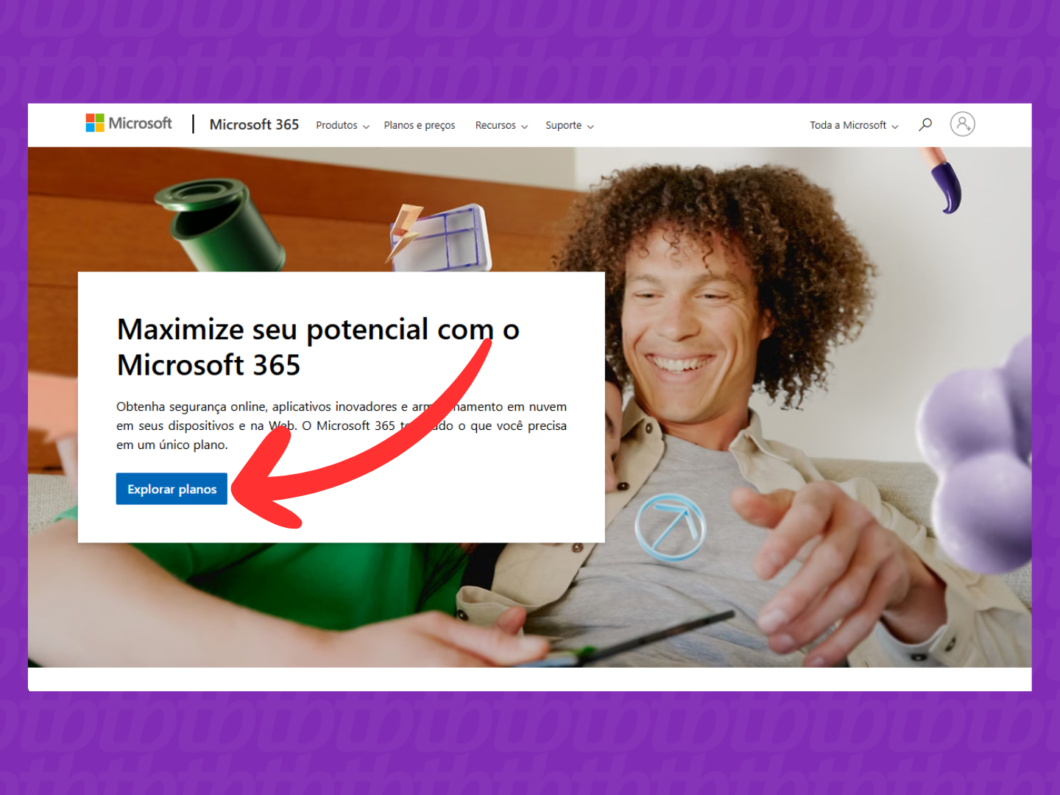 Captura de tela do site Microsoft mostra como acessar os planos do Microsoft 365