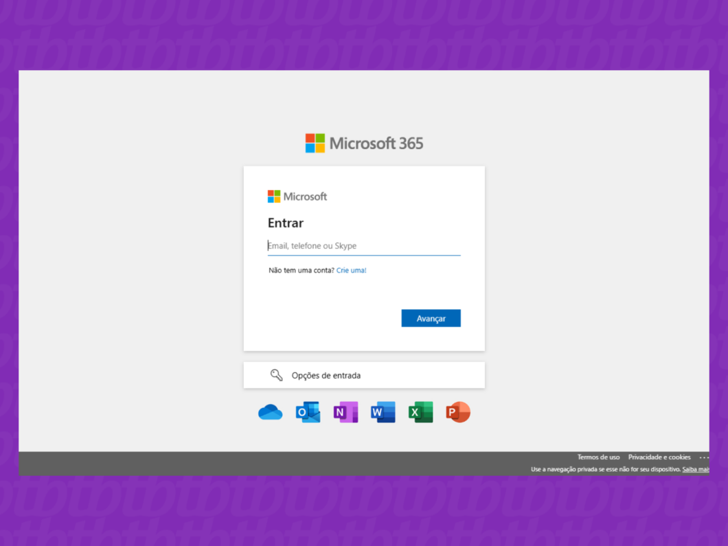 Captura de tela do site Microsoft mostra como fazer login